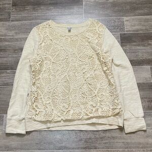 J Crew Women's Lace Appliqué Blouse Top Cream Womens L
